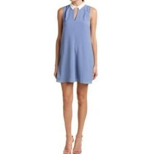 Marchesa Rose Collared Dress Blue Cream XS Knee Length Sleeveless